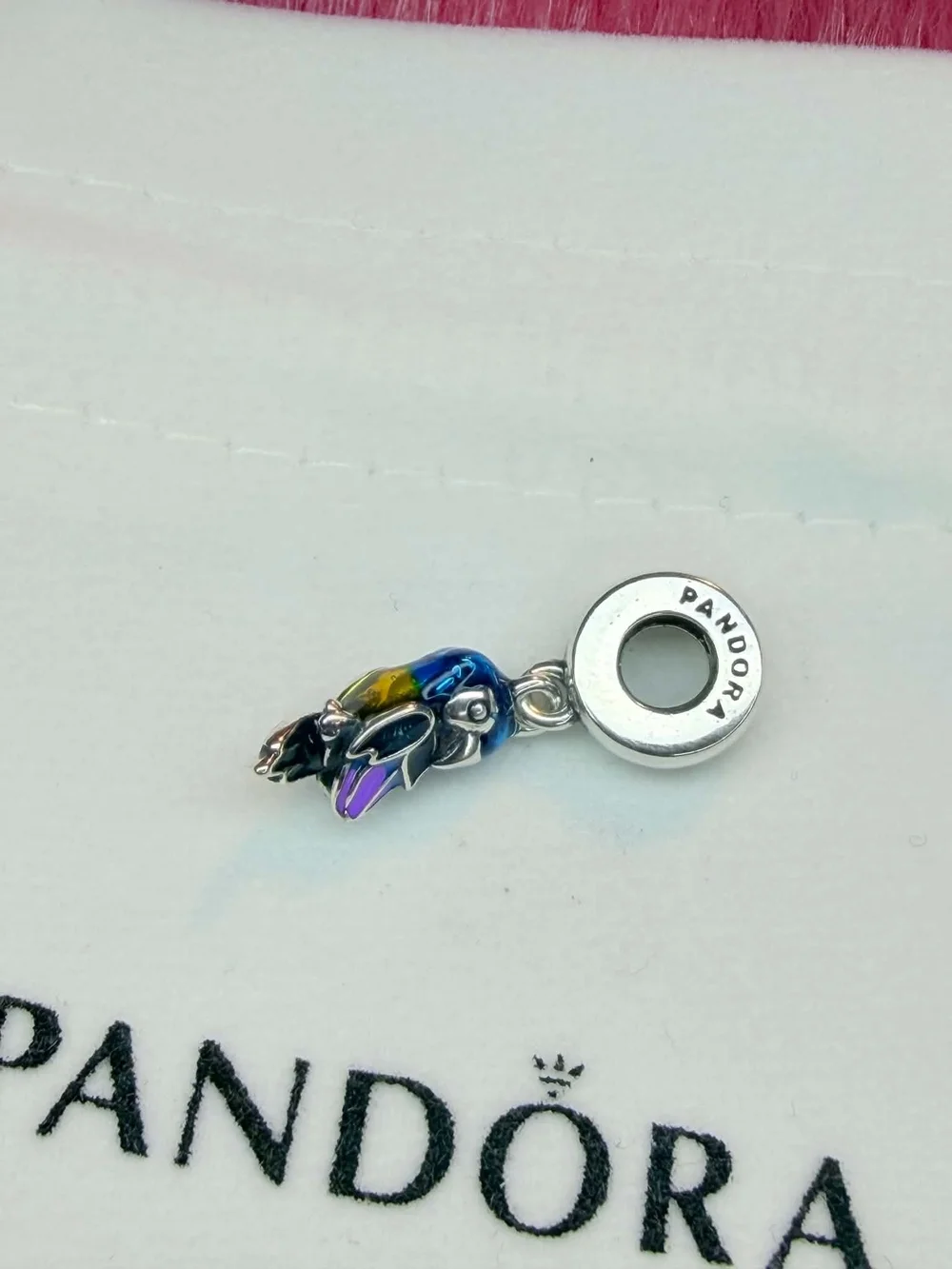Pandora Multicolor Enamel Floral Dangle Charm - Blue Purple Yellow Green
